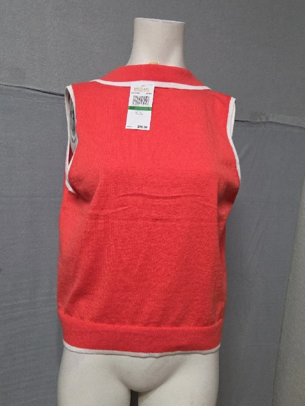 Michael Kors Coral Sleeveless Polo Knit Tank with White Trim Size Large.